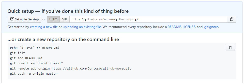 Captura de tela da importação de código para um repositório GitHub.