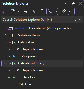 Captura de tela de dois projetos no Gerenciador de Soluções.
