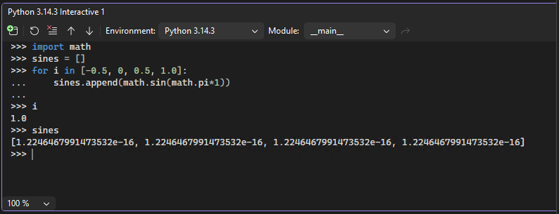 Captura de ecrã que mostra a vista expandida da janela interativa em Python no Visual Studio.