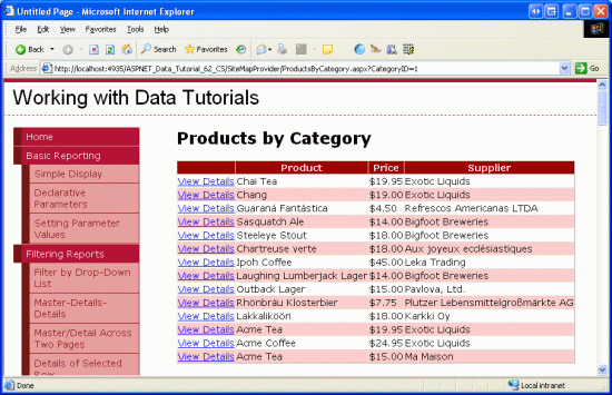 Dryckernas namn, priser och leverantörer visas
