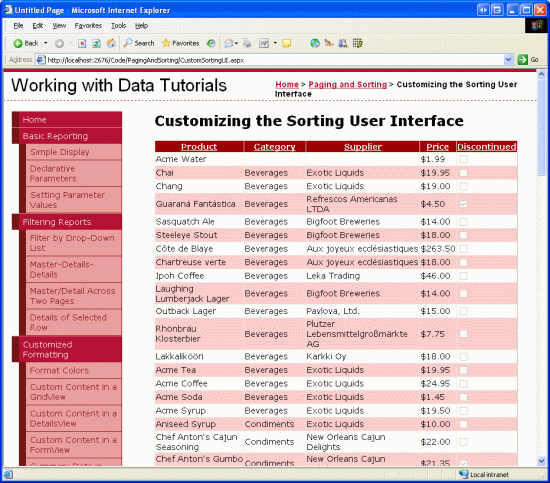 Sortable GridView-data sorteras efter kategori
