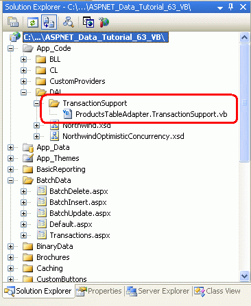 Lägg till en mapp med namnet TransactionSupport och en klassfil med namnet ProductsTableAdapter.TransactionSupport.vb