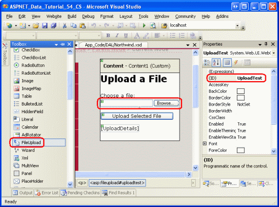 Lägg till en FileUpload-kontroll på sidan ASP.NET