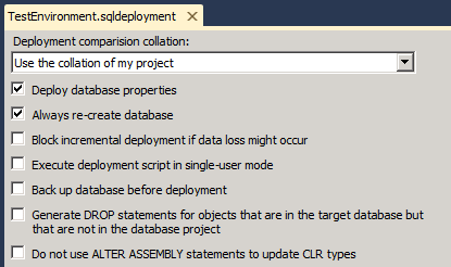 På sidan Filename .sqldeployment anger du distributionsegenskaperna så att de matchar kraven i målmiljön och sparar sedan filen.