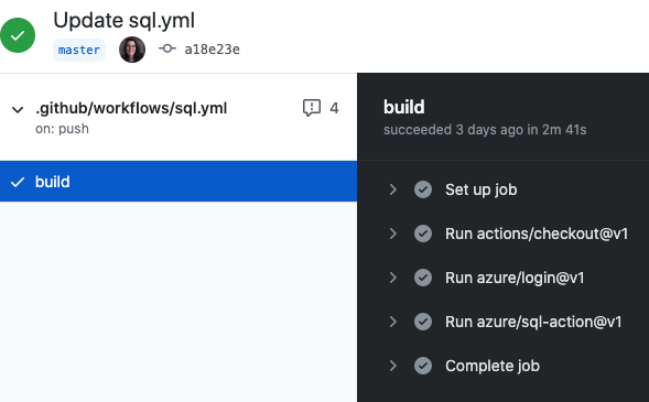 Logg över GitHub åtgärder körda