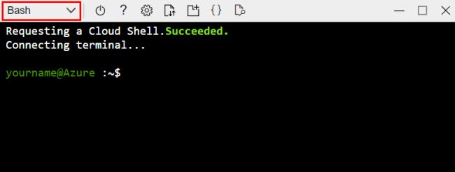 Skärmbild som visar hur du väljer bash-alternativet i Cloud Shell.