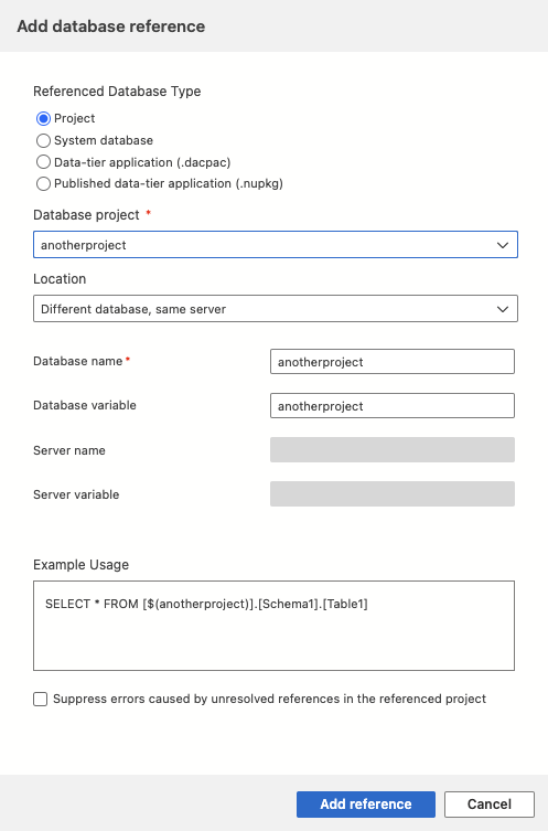 Skärmbild av dialogrutan Lägg till referens i Visual Studio Code.