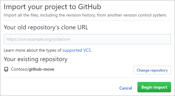Skärmbild av GitHub Migrator-verktyget.