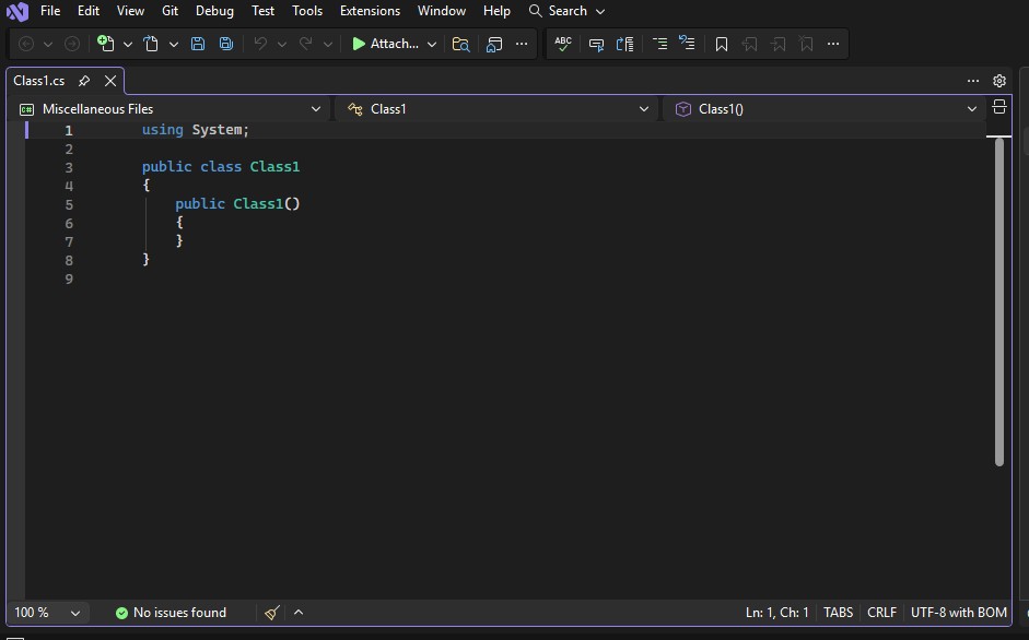 Skärmbild av en C#-kodfil i Visual Studio.