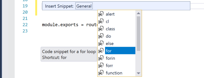 kodfragment för en for-loop i Visual Studio